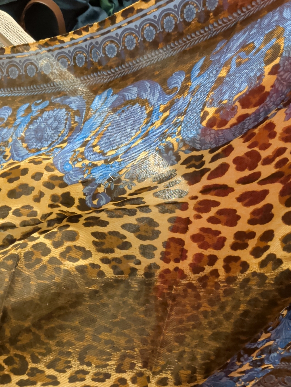 Versace Leopard Print Scarf with Blue Baroque Accents